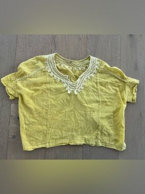Matta Yellow Embroidered Boho Cotton Top XS